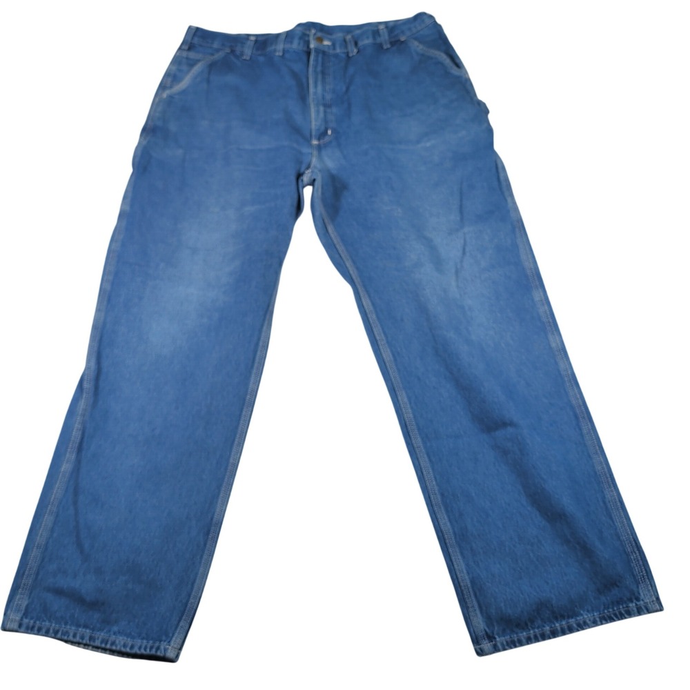 Carhartt Dungaree Mens 44x34 Blue B13 DST Original Fit Cotton Denim Work Pants
